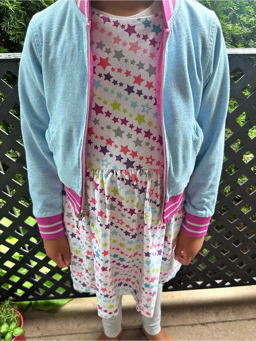 American Girl Star Print Dress AND Hot Pink Satin Bomber Jacket Size Small (7/8)